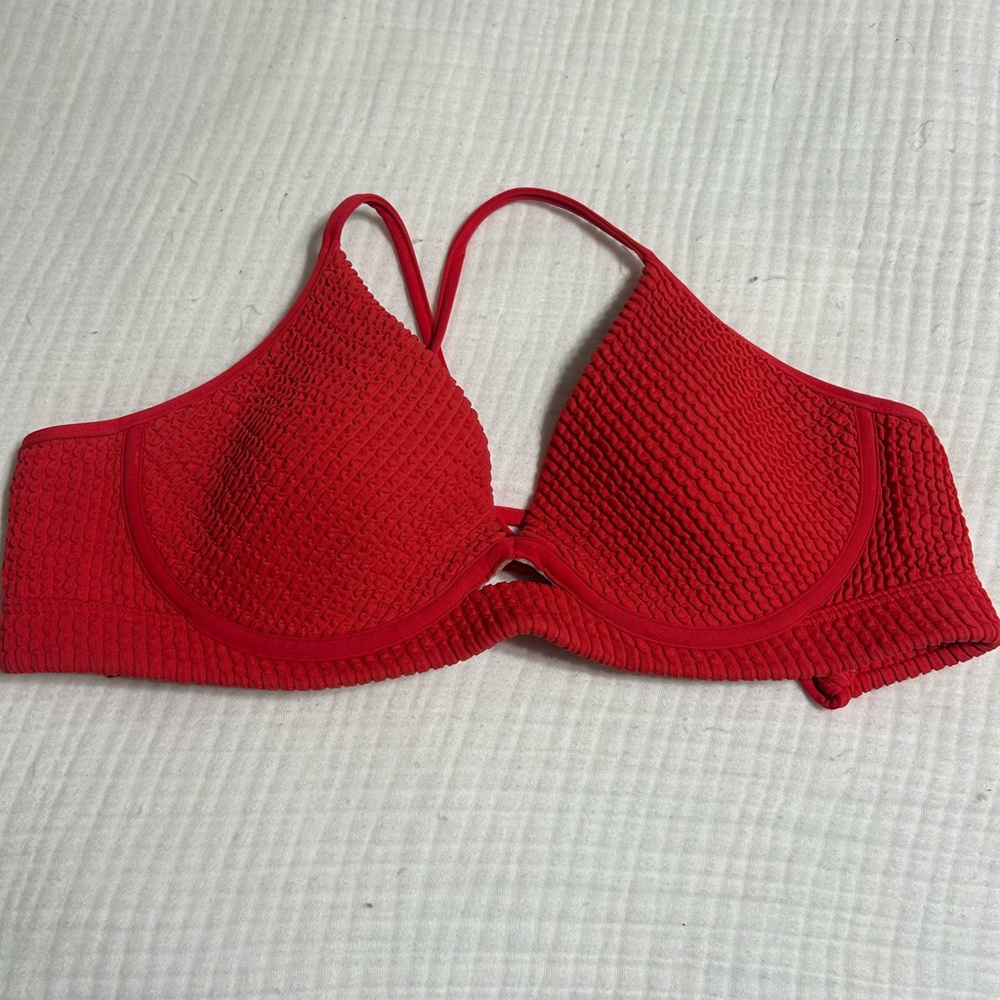 Luli Fama Vibrant Red Textured Underwire Bikini Top